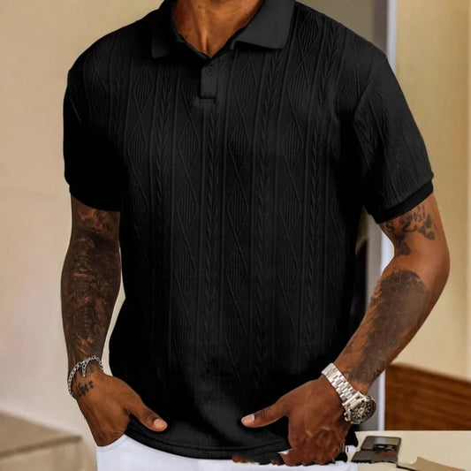 Men's Textured Polo Shirt Short-sleeve T-shirt Top